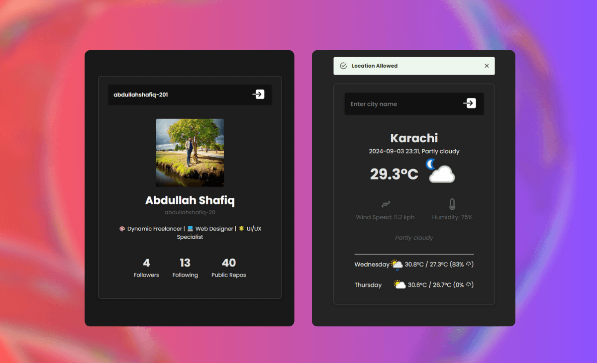 Github User Finder and Weather App